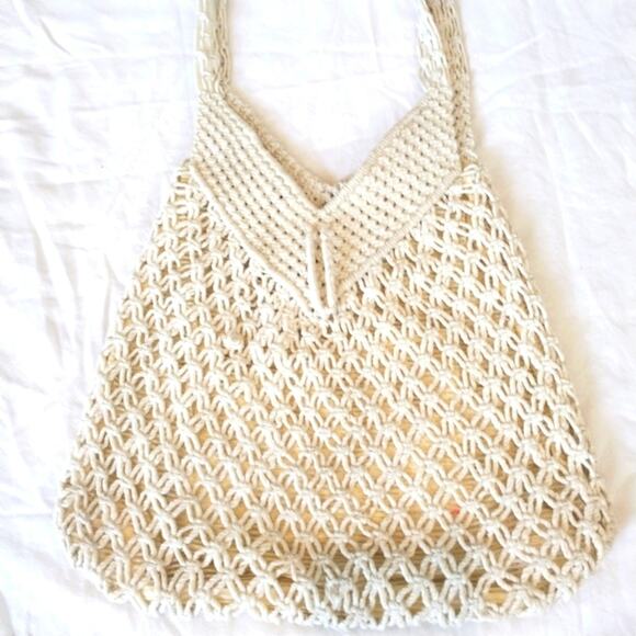 1970s Vintage Macrame Shoulder Bag BOHEMIAN EXCELLENT - Picture 3 of 5